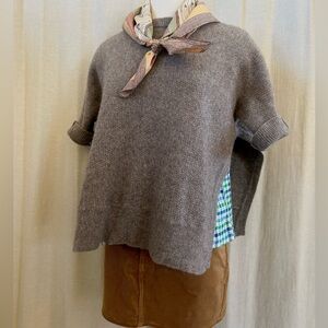 Wool Knit Poncho Sweater, Grey Knit Layering Piece